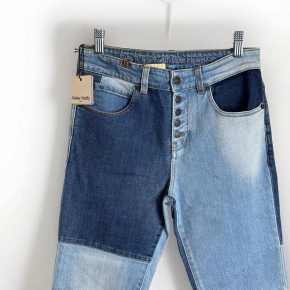 NWT Atelier Notify Paris Made In Italy Patch Work Jeans Sz 28 $295 - Picture 5 of 7